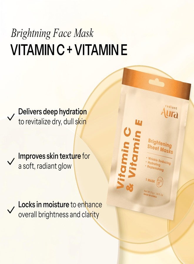Radiant Aura Vitamin E & Vitamin C Sheet Mask – Dermatologist Tested, Anti Aging, Korean Skin Care – Deep Hydration, Softens Fine Lines, Fades The Look Of Dark Spots – Vegan, Clean Beauty – 5 Count - Image 2